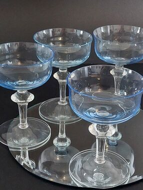 Set of 4 Vintage Denby Aurora Light Blue Champagne Coupes MCM Sherbet Glasses